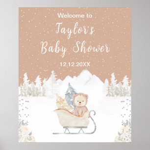 Poster Bienvenue au Baby shower Brown de traîneau de l'ou