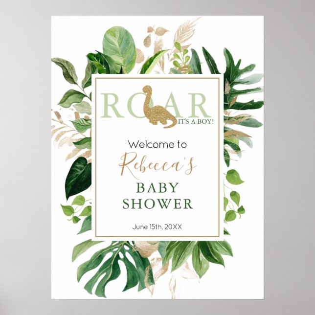 Poster Bienvenue au Baby shower de Dinosaur de Brotosaure (Devant)