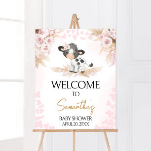 Poster Bienvenue au Baby shower de la vache rose