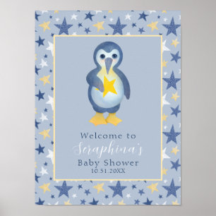Poster Bienvenue au Baby shower de manchot étoilé d'hiver