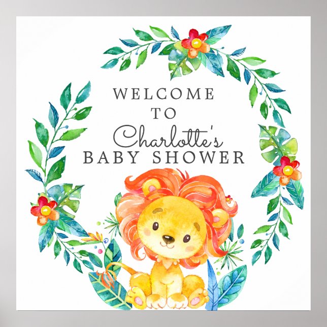 Poster Bienvenue au Baby shower du Lion Jungle (Devant)