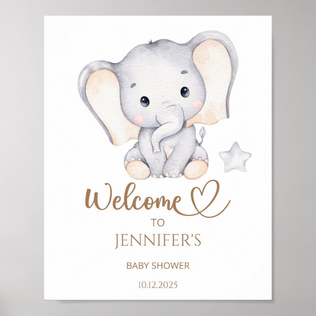 Poster Bienvenue au Baby shower éléphant (Devant)