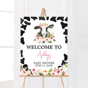 Poster Bienvenue au Baby shower floral de la vache sainte