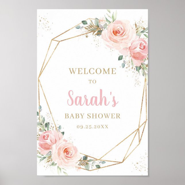Poster Bienvenue au Baby shower géométrique floral flou (Devant)