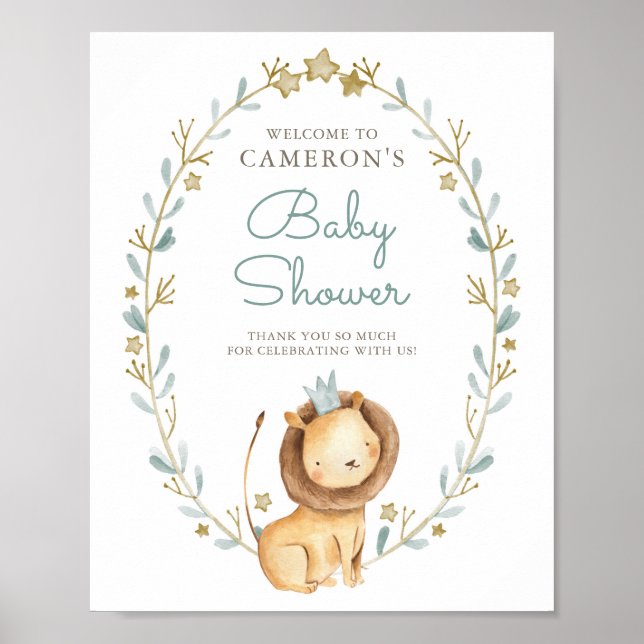 Poster Bienvenue au Baby shower Lion d'aquarelle (Devant)