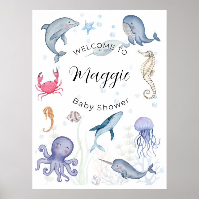 Poster bienvenue au baby shower sous la mer (Devant)
