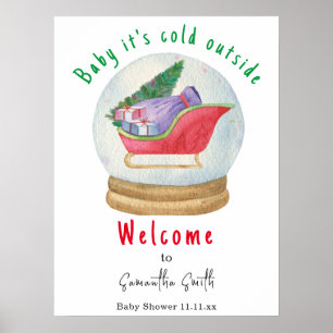 Poster Bienvenue au bébé pour la fête prénatale de Santa 