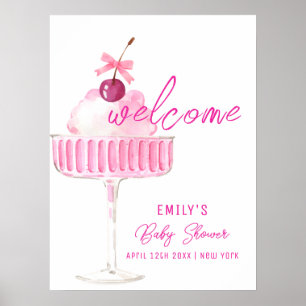 Poster Bienvenue au brunch Baby Shower Pink Cherry Champa