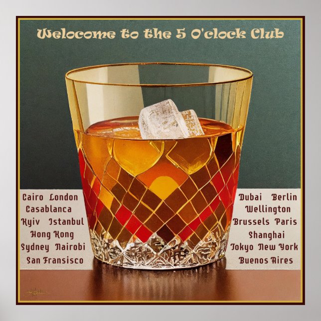 Poster Bienvenue au Club 5 O'clock Mid Century Design (Devant)