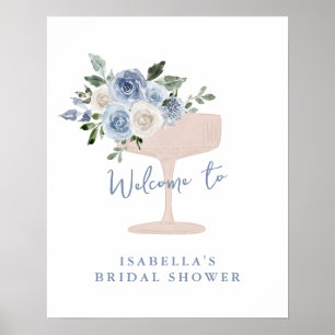 Poster Bienvenue au Jardin de Prosecco Blue Petals pour l
