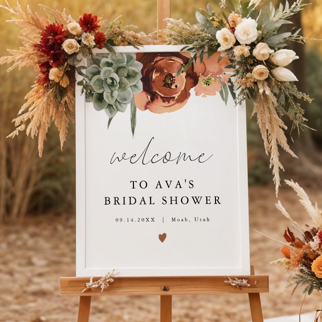 Poster Bienvenue au mariage AVA Boho Terracotta & Succule (Créateur téléchargé)