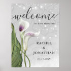 Bienvenue au mariage avec lys calla blanc et viole