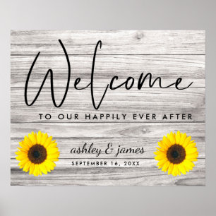 Poster Bienvenue au mariage avec texture de bois de tourn