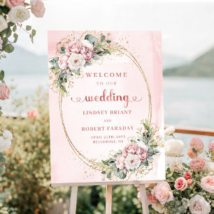 Poster Bienvenue au mariage Boho Floral Rose Gold Poussié