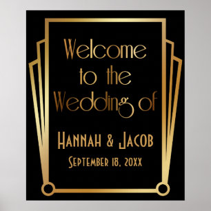 Poster Bienvenue au Mariage de Black Gold Art Deco Sign