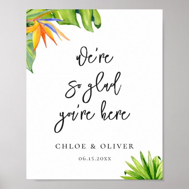 Poster Bienvenue au mariage de la végétation tropicale (Devant)