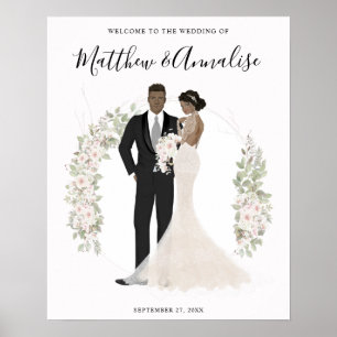Poster Bienvenue au Mariage de mariée et de chambre afro-