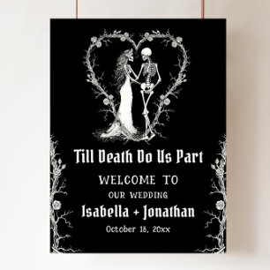 Poster Bienvenue au mariage de squelettes gothiques noirs