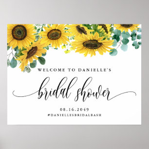 Poster Bienvenue au mariage de tournesols et d'eucalyptus