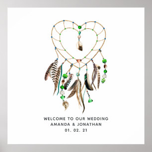 Poster Bienvenue au Mariage Emerald Indian Tribal Boho