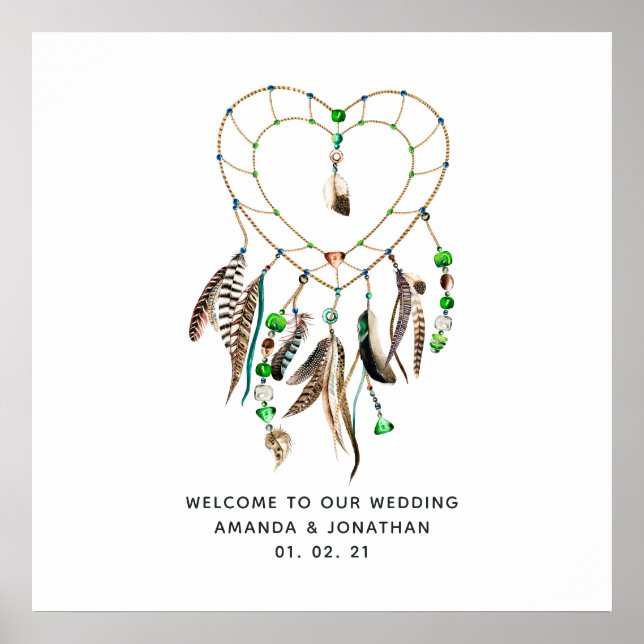 Poster Bienvenue au Mariage Emerald Indian Tribal Boho (Devant)