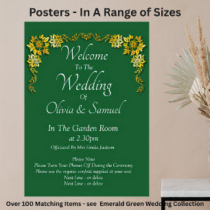 Poster Bienvenue au mariage Émeraude Vert & Or