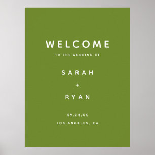 Poster Bienvenue au mariage moderne minimaliste vert oliv