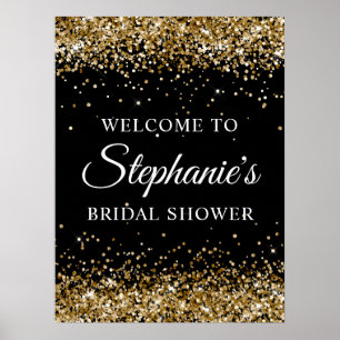 Poster Bienvenue au mariage noir et paillettes dorées