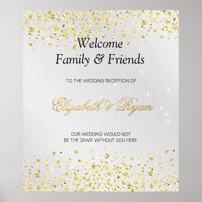 Poster Bienvenue au mariage, Paillettes de faux or et feu (Devant)