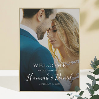 Poster Bienvenue au mariage photo moderne blanc capricieu