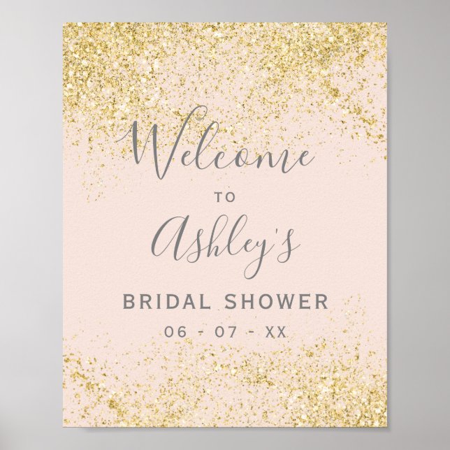 Poster Bienvenue au mariage rose poudré avec paillettes d (Devant)