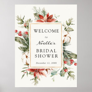 Poster Bienvenue au Shower de Mariage Hivernal Évergreen 