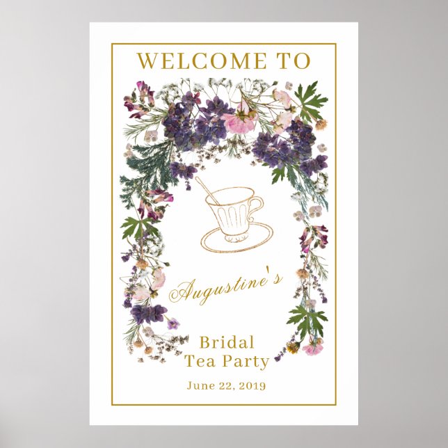 Poster Bienvenue au Thé de Mariage aux Fleurs Sauvages Sé (Devant)