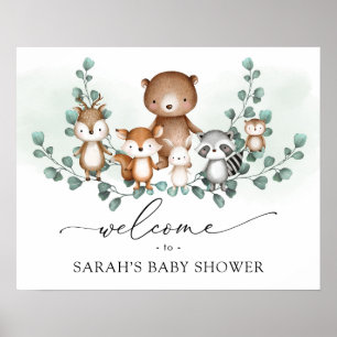 Poster Bienvenue aux Animaux Bébés de la Forêt Verte Tend