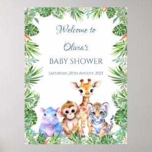 Poster Bienvenue aux bébés animaux de la jungle tropicale