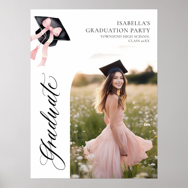 Poster Bienvenue aux diplômés avec un nœud rose et une to (Devant)