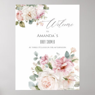 Poster Bienvenue aux roses aquarelles florales romantique