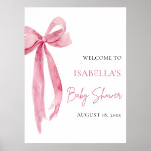 Poster Bienvenue Baby Shower Coquette Ruban Rose Aquarell