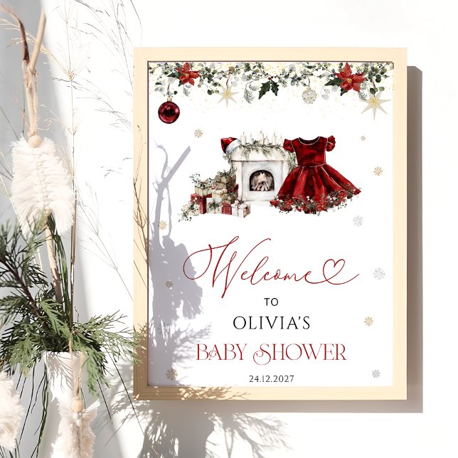 Poster Bienvenue Baby shower Fille de Noël (Créateur téléchargé)