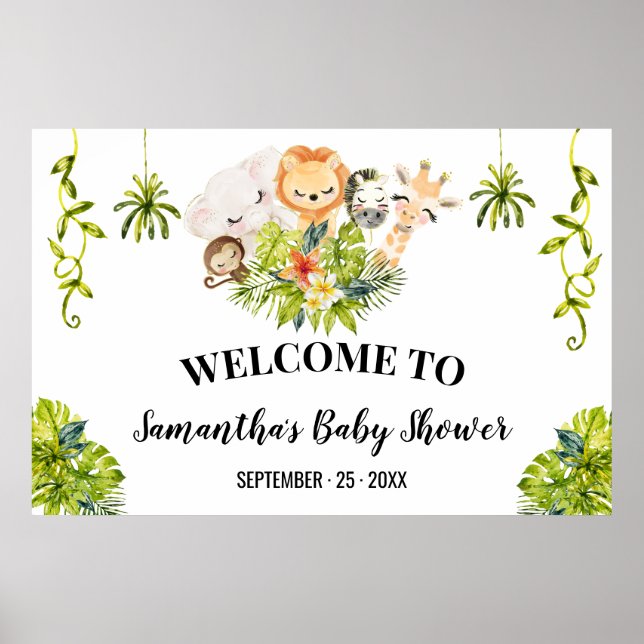 Poster Bienvenue Baby shower Jungle Wild Zoo Animaux (Devant)