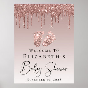 Poster Bienvenue Baby Shower Rose Gold Pailleté