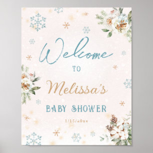 Poster Bienvenue Baby shower Winter Wonderland Snowflake