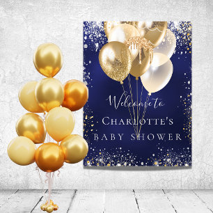 Poster Bienvenue ballons bleus marine et or pour Baby Sho