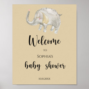 Poster Bienvenue bébé éléphant ballon shower