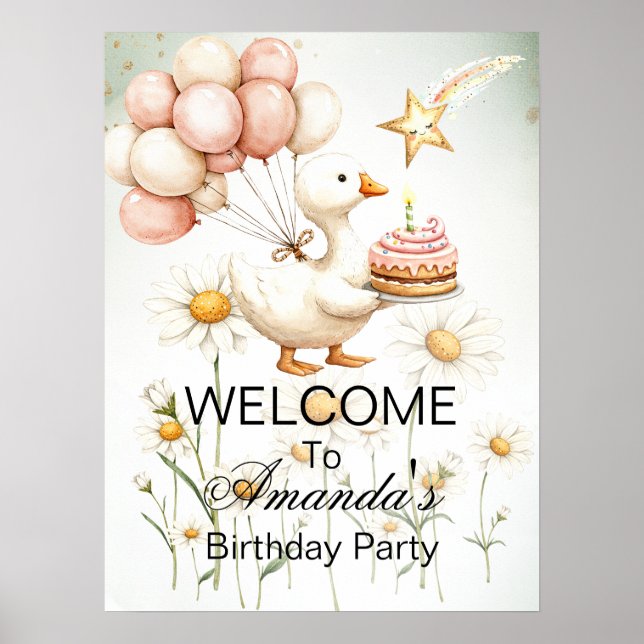 Poster Bienvenue Bébé Oie blanche fête d'anniversaire mig (Devant)