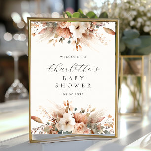 Poster Bienvenue Bohème Floral Herbe de Pampas Rose Beige