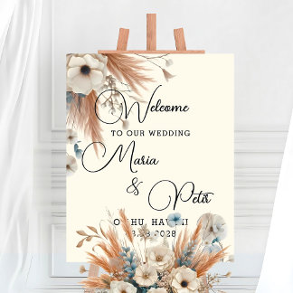 Poster Bienvenue Boho Fall Flowers Mariage