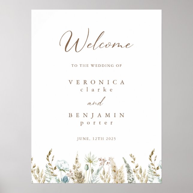Poster Bienvenue Boho Rustic Mariage Budget (Devant)