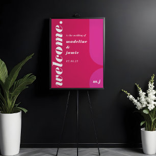 Poster Bienvenue Bold Pink Magenta Retro Mariage Abstrait