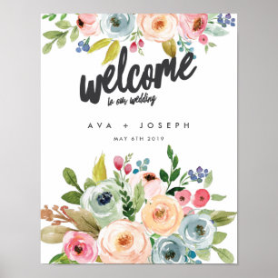 POSTER BIENVENUE BOTANIQUE LUMINEUSE À NOTRE MARIAGE -GRA